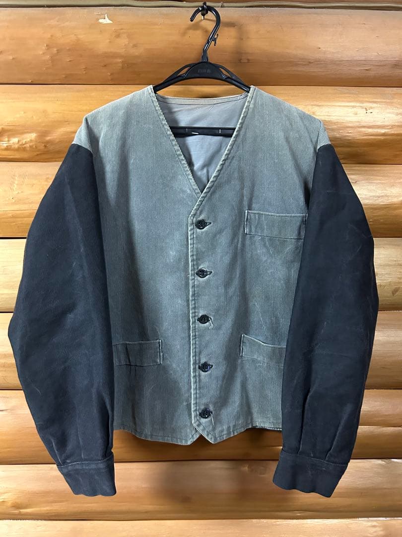 ~40s フレンチビンテージ ブラックモールスキン ジレジャケット レイルロード