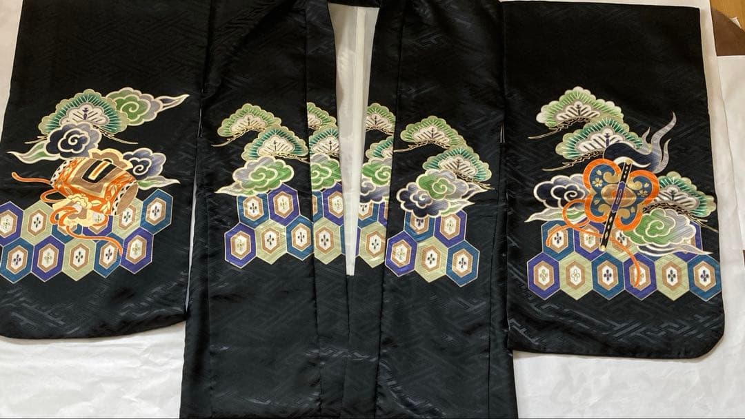 七五三用伝統和装 黒と青のストライプ　5歳