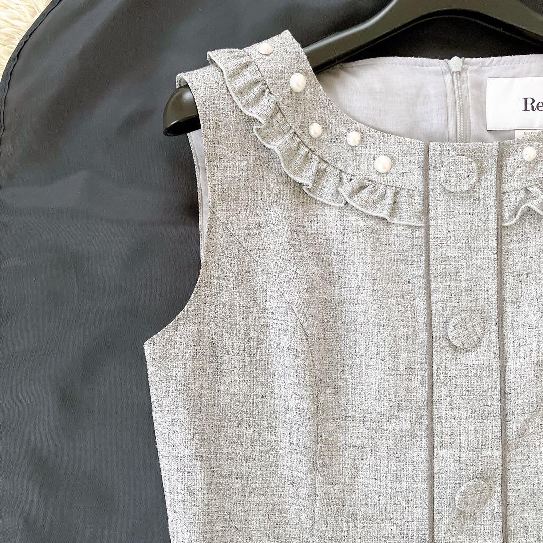 Rene 2022モデル パール装飾ロングワンピース 大きいサイズ38 グレー系