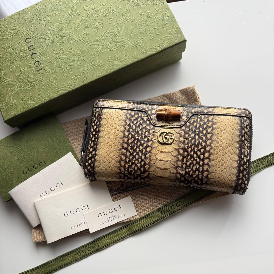 【希少美品】 GUCCI グッチ 長財布 バンブー コンチネンタル パイソン