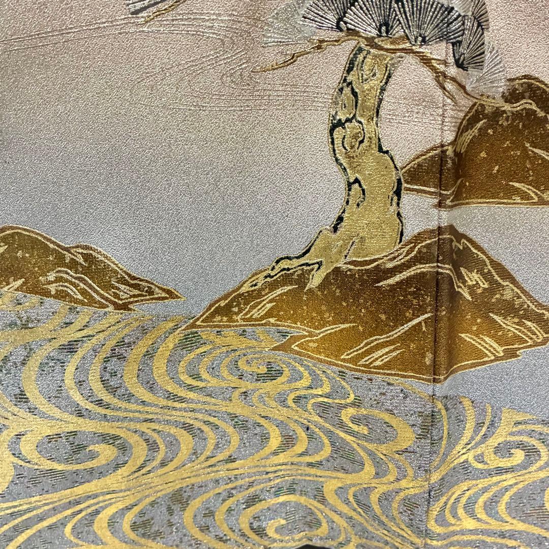 D27 訪問着 笠松 流水 金箔 正絹 着物 袷 極美品