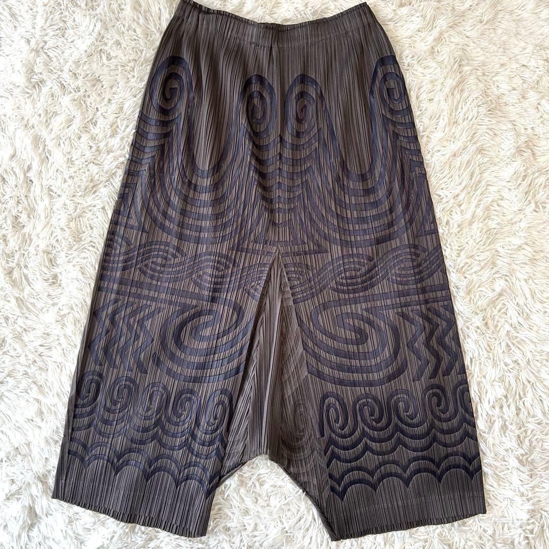 プリーツプリーズ イッセイミヤケ 変形 サルエルパンツ ポケットあり 総柄