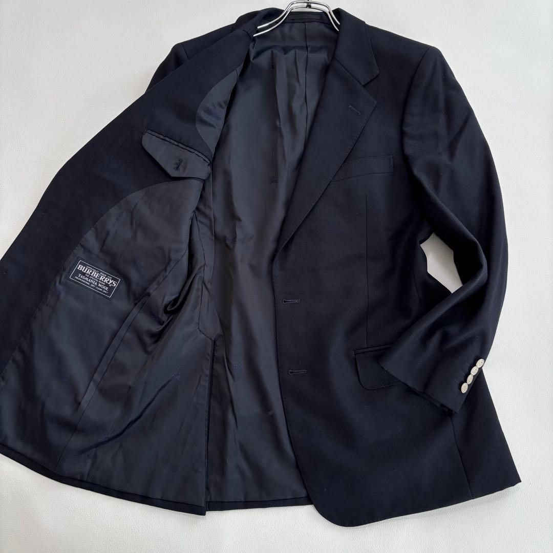 バーバリー[銀ボタンXLサイズ]テーラードジャケット 紺ブレ 裏地ホースロゴ