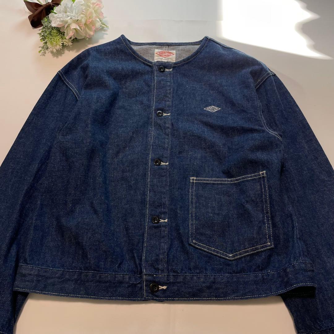 トレンド✨ダントン デニムジャケット ノーカラー インディゴ 36 M ロゴ