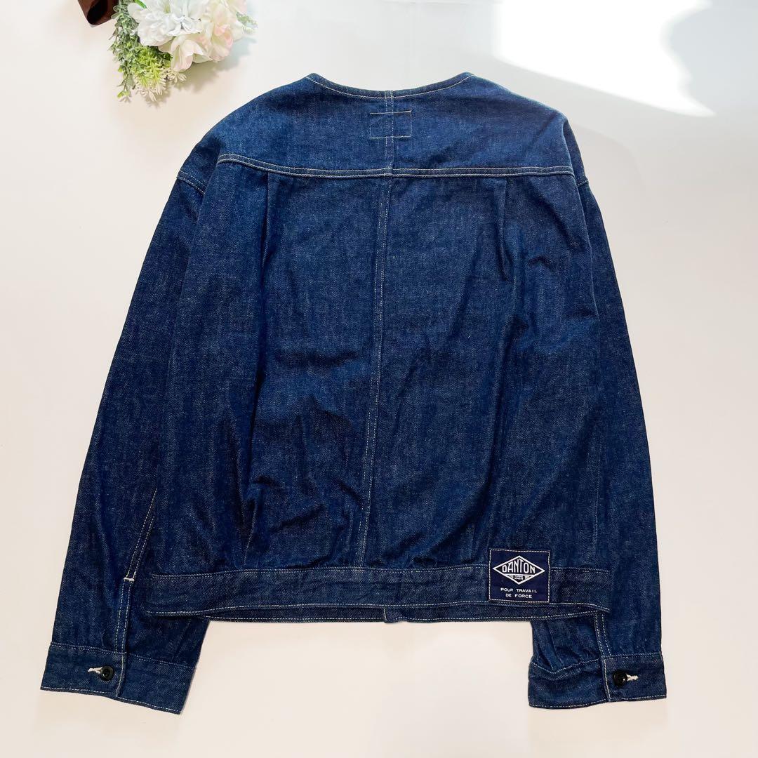トレンド✨ダントン デニムジャケット ノーカラー インディゴ 36 M ロゴ