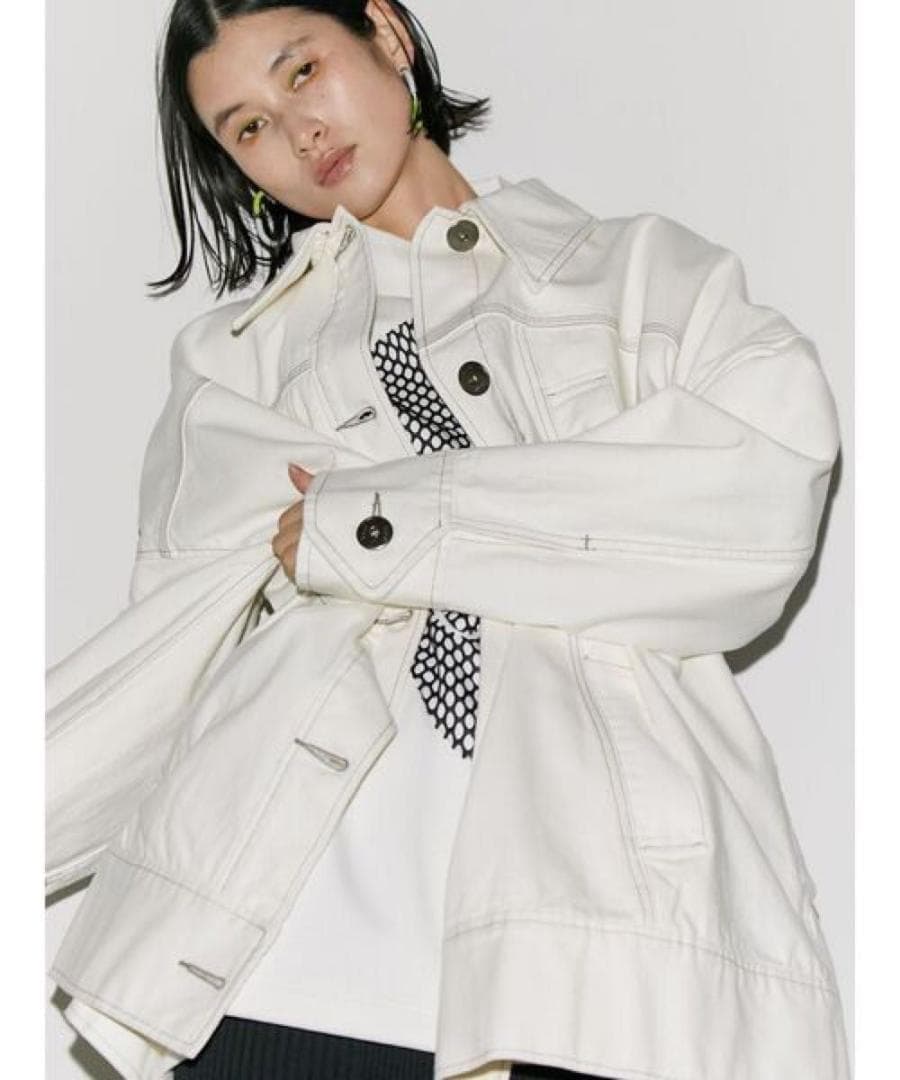 UN3D.　ビッグディテールデニムコート　ホワイト　洗える　gジャン　アウター