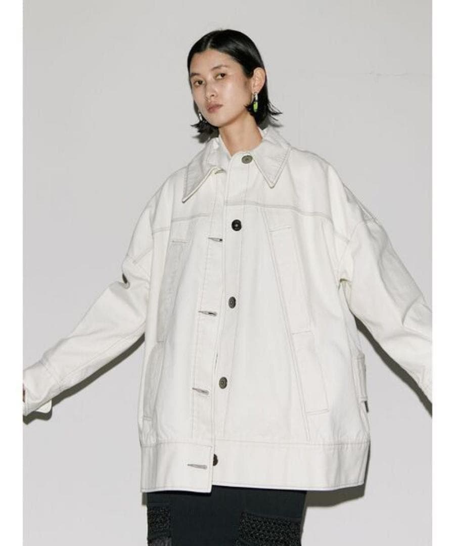 UN3D.　ビッグディテールデニムコート　ホワイト　洗える　gジャン　アウター