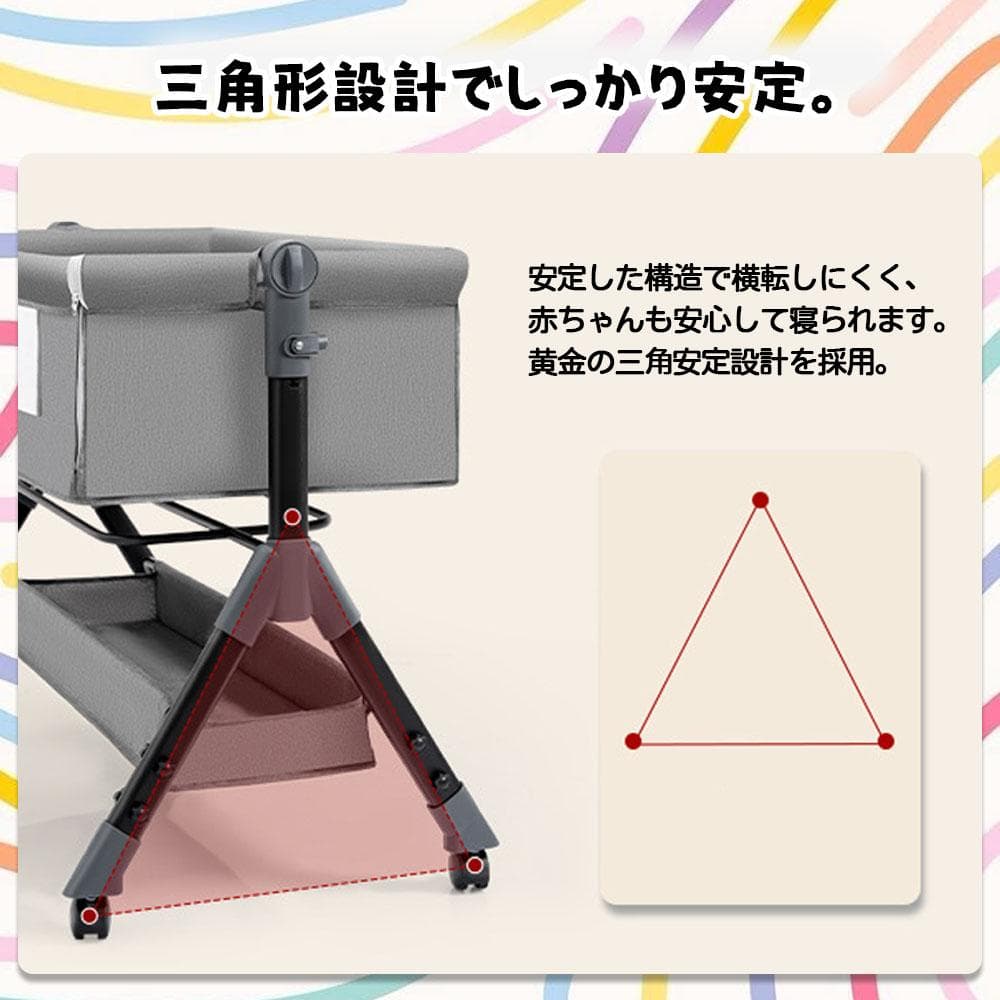 ベビーベッド 添い寝 乳児用ベッド 揺りかごベッド 蚊帳 高さ3段調節可能 通気
