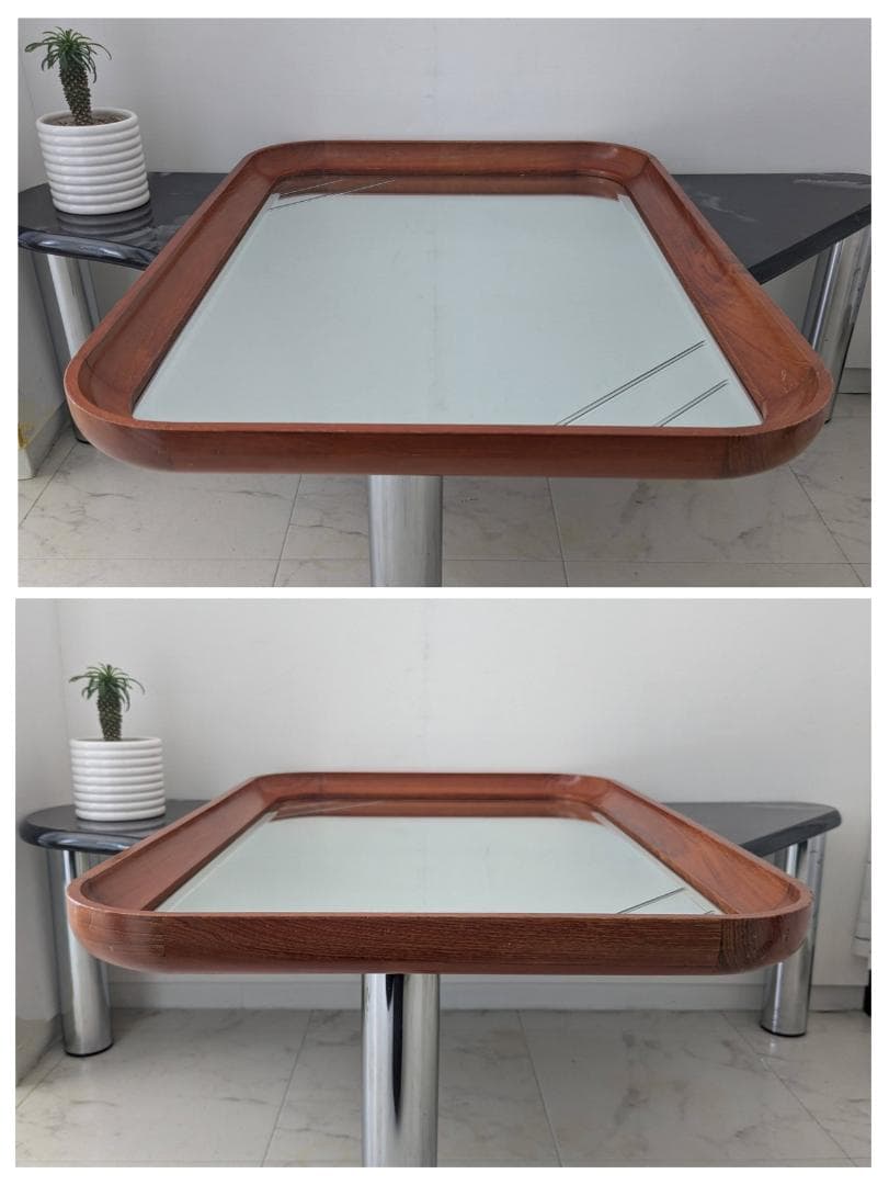 ヴィンテージ ウッドフレーム ミラー 木製 置き鏡 立て掛け鏡 無垢 チーク材