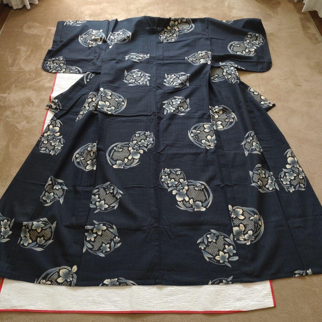 浴衣　未使用　トールサイズ　裄長　さんび　荒川　Lサイズ　墨黒色