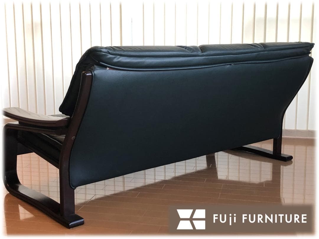 冨士ファニチア★本革張りトリプルソファー★レザー★フジファニチャー★北欧