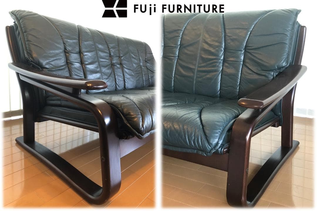 冨士ファニチア★本革張りトリプルソファー★レザー★フジファニチャー★北欧