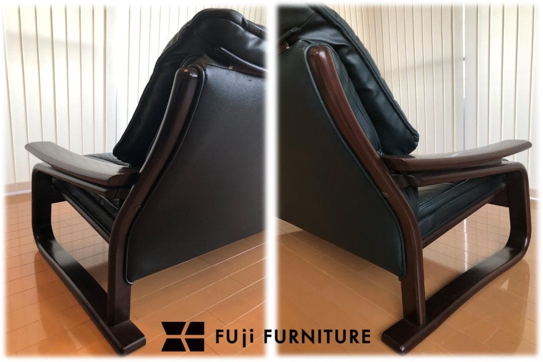 冨士ファニチア★本革張りトリプルソファー★レザー★フジファニチャー★北欧