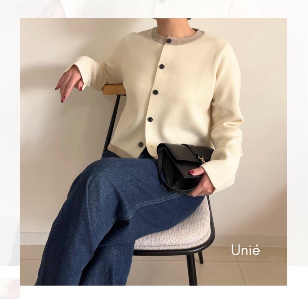 Unie 着痩せも叶う！配色ニットカーディガン