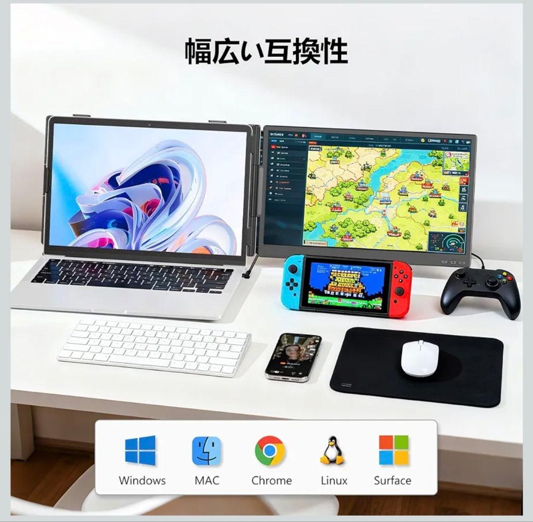 14インチ ノートパソコンモニター デュアルディスプレイ 2画面 180°回転