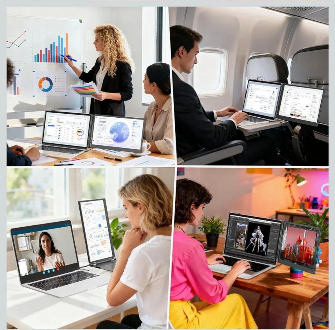 14インチ ノートパソコンモニター デュアルディスプレイ 2画面 180°回転