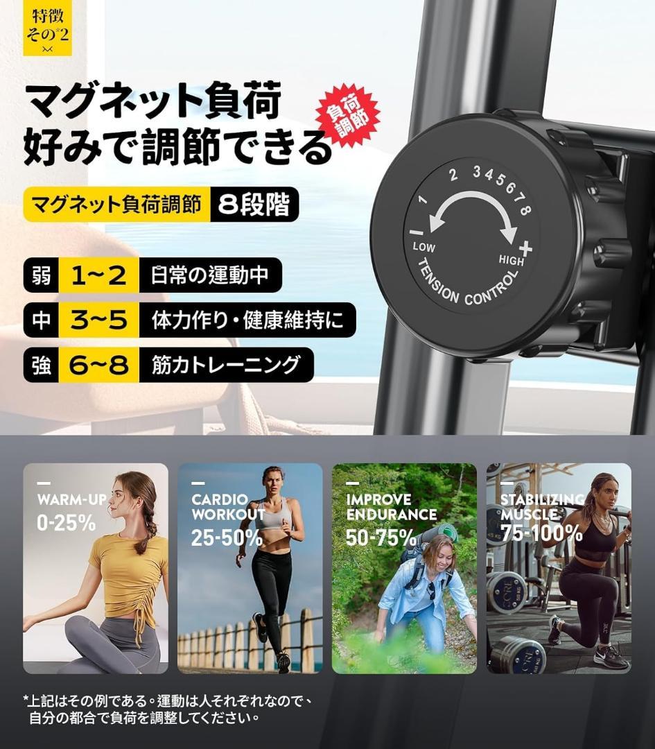 COUYK BIKEフィットネスバイク 折りたたみ式 静音 エアロバイク 心拍数