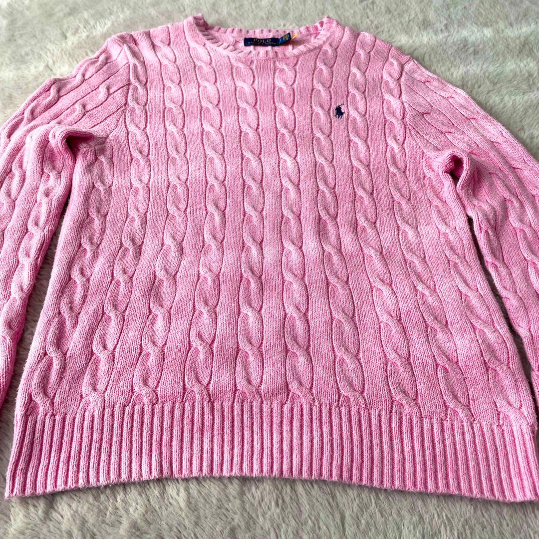 【QR付き】POLO RALPH LAURENケーブルニットセーター S ピンク