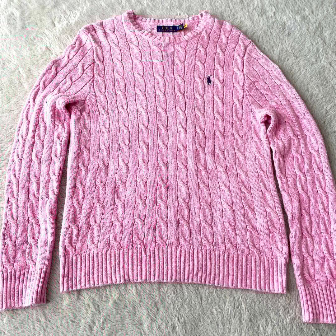 【QR付き】POLO RALPH LAURENケーブルニットセーター S ピンク