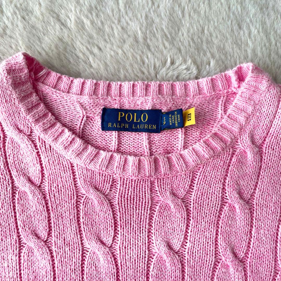 【QR付き】POLO RALPH LAURENケーブルニットセーター S ピンク