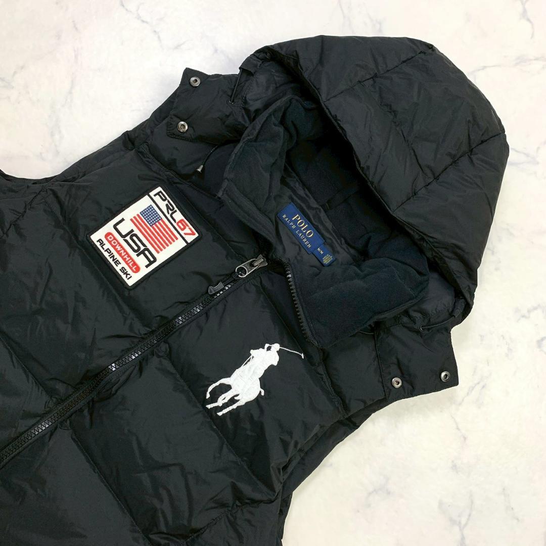 ポロラルフローレン ダウンベスト ビッグポニー 星条旗ワッペン 黒 M　D848