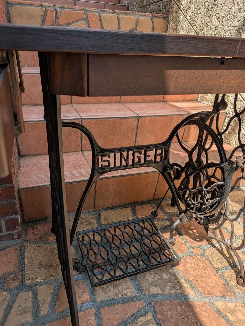【送料込】シンガー ミシン台 アンティーク アイアン 古材PCデスクカスタム