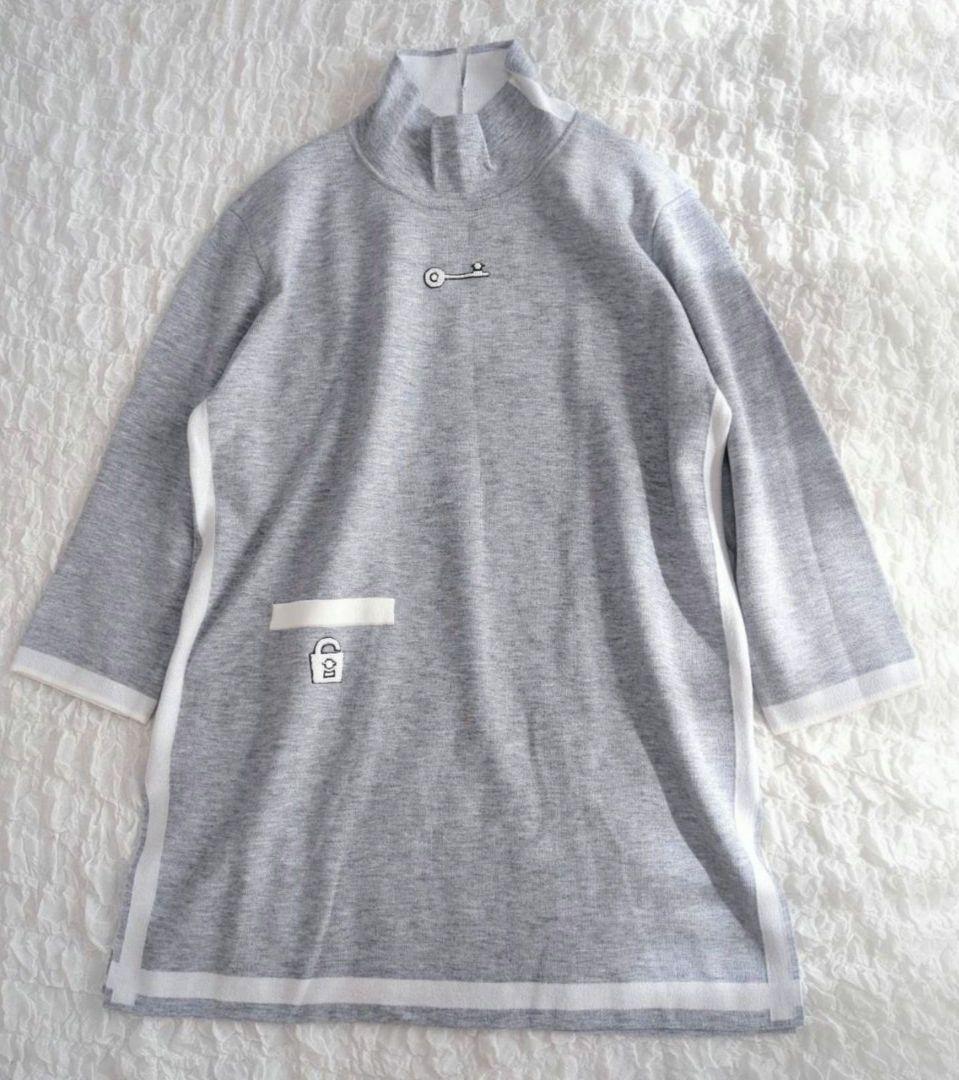 ピッコーネローマ ニット チュニック カットソー ハイネック グレー L 長袖