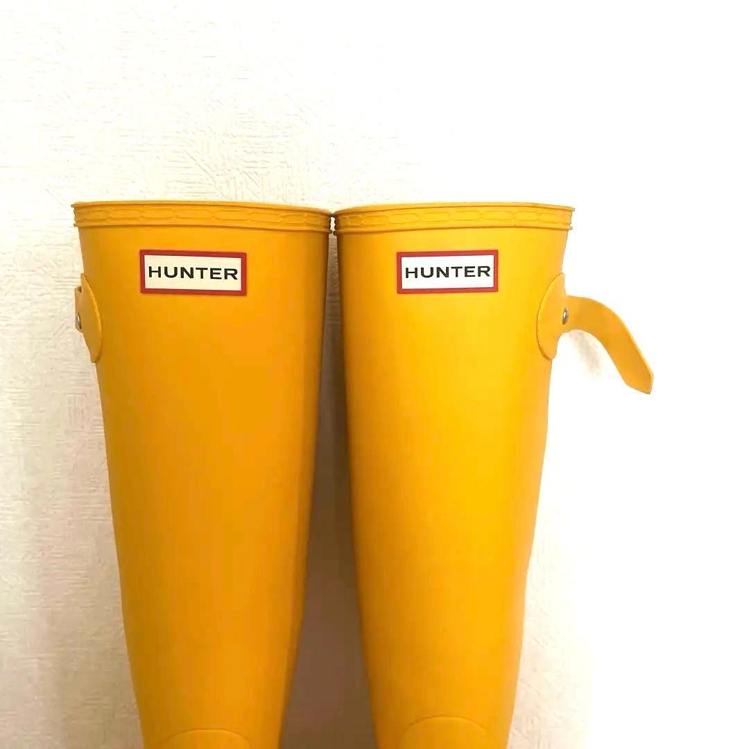 人気カラー HUNTER イエロー ロングブーツ バックル付き