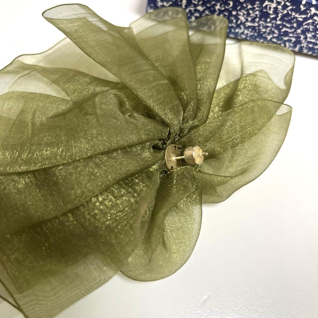 Paloma wool チュールピアス オリーブグリーン チュール リボン