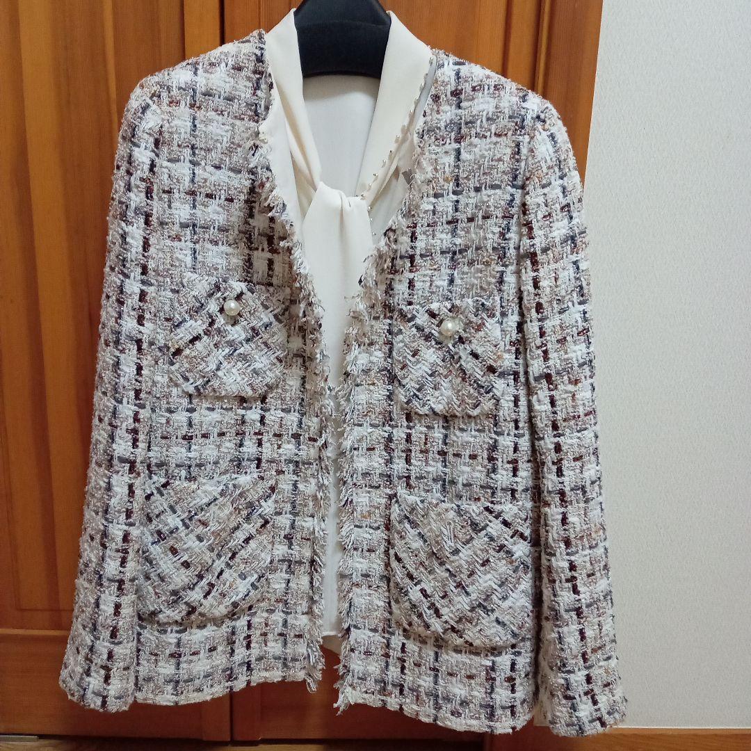 ANAYI ラメスラブツイードロング　ジャケット