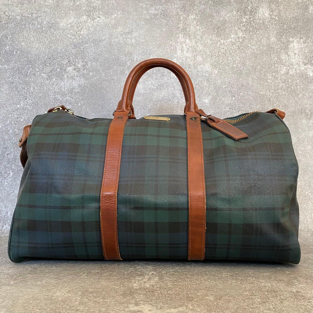 ポロラルフローレン　ボストンバッグ　PVCレザー　ショルダー　チェック柄　旅行