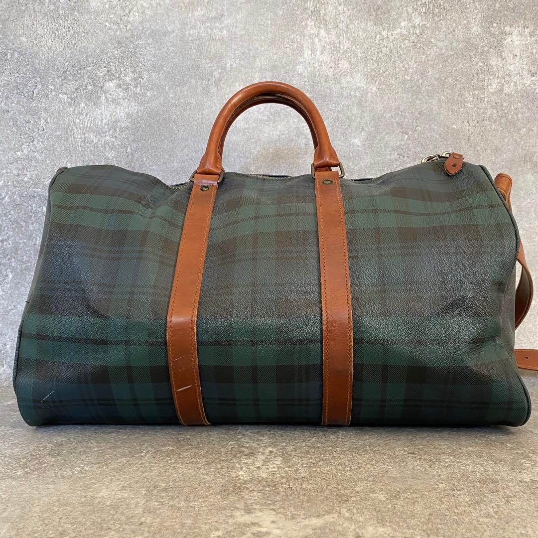 ポロラルフローレン　ボストンバッグ　PVCレザー　ショルダー　チェック柄　旅行