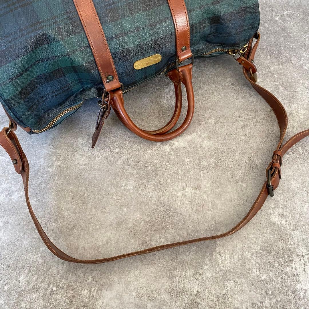 ポロラルフローレン　ボストンバッグ　PVCレザー　ショルダー　チェック柄　旅行