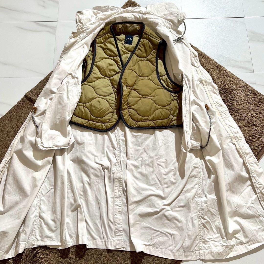 【現行】45R ウェザーの908ダンボカラーコート 4way 刺繍 ロング丈 白