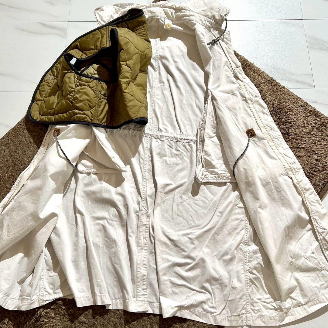 【現行】45R ウェザーの908ダンボカラーコート 4way 刺繍 ロング丈 白