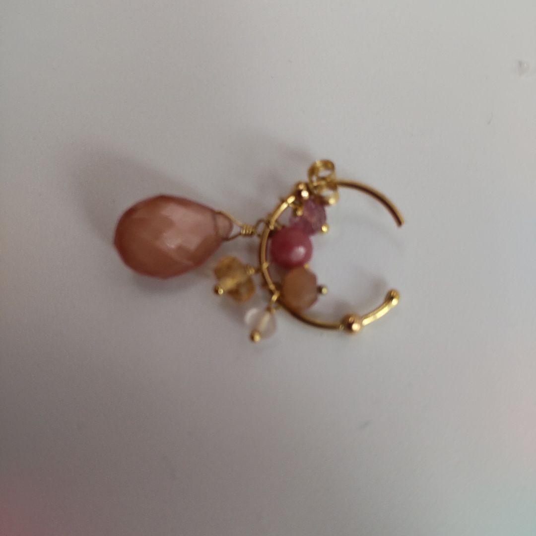 未使用級 スイートピー 片耳用 カラーストーン ゴールド フープピアス