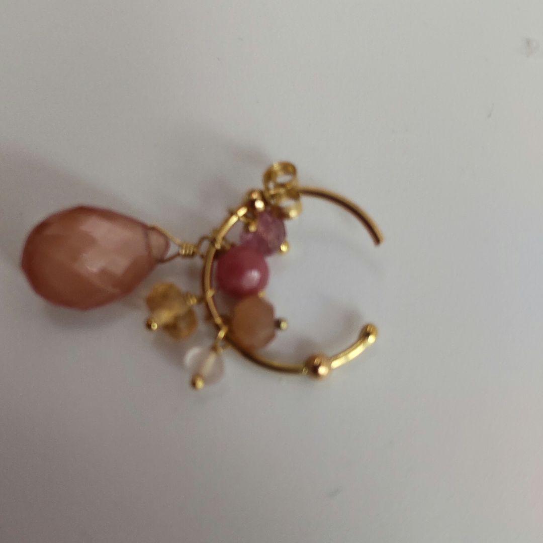 未使用級 スイートピー 片耳用 カラーストーン ゴールド フープピアス