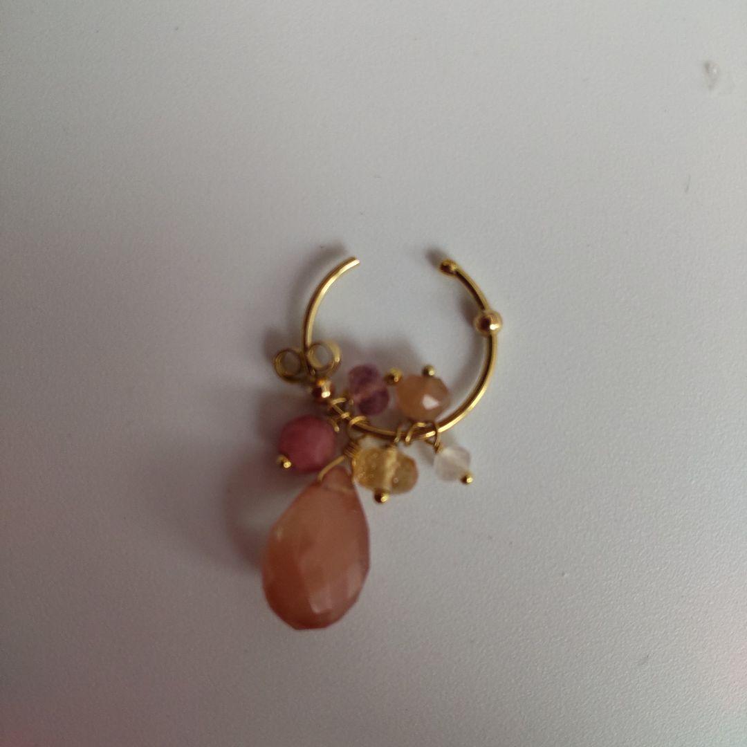 未使用級 スイートピー 片耳用 カラーストーン ゴールド フープピアス