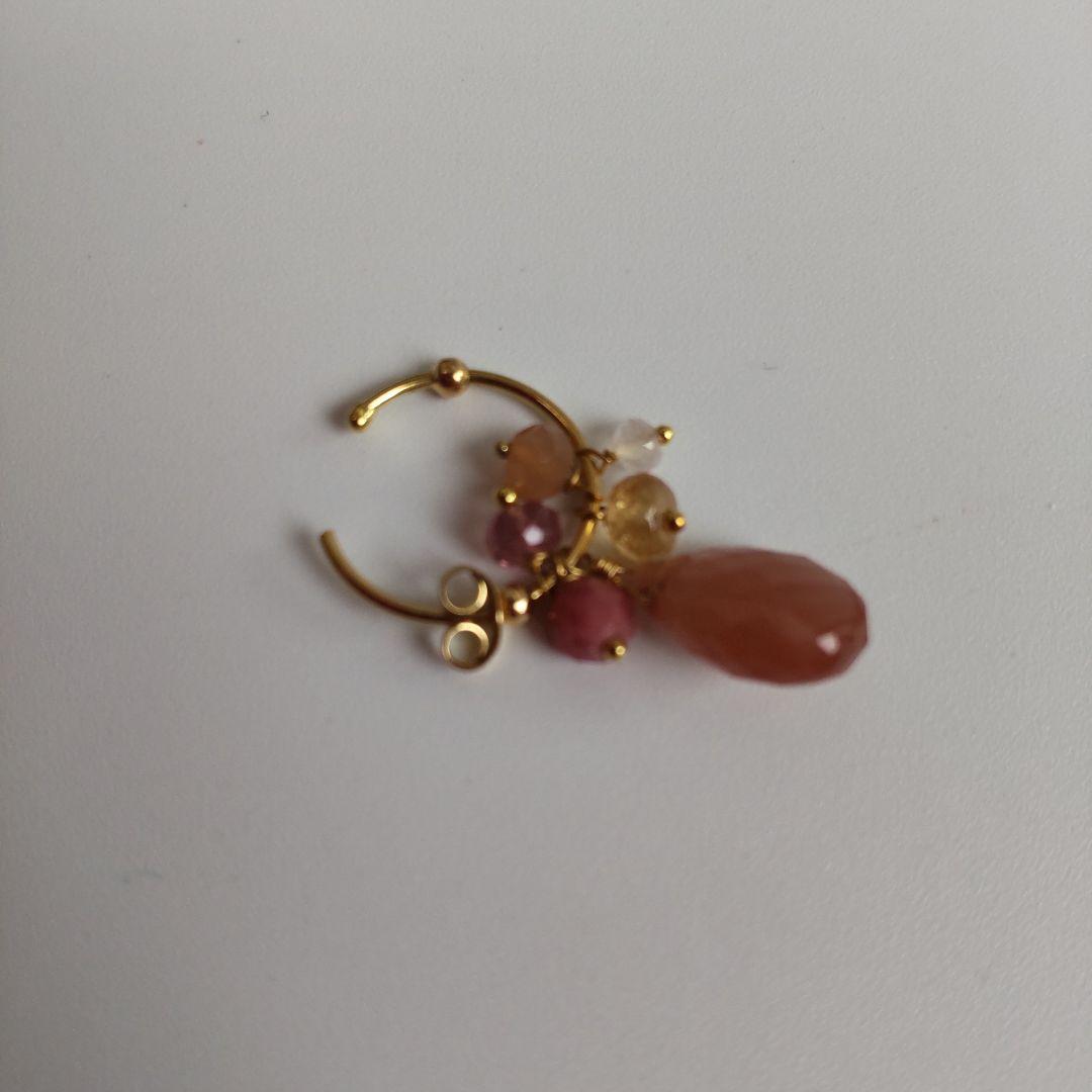 未使用級 スイートピー 片耳用 カラーストーン ゴールド フープピアス