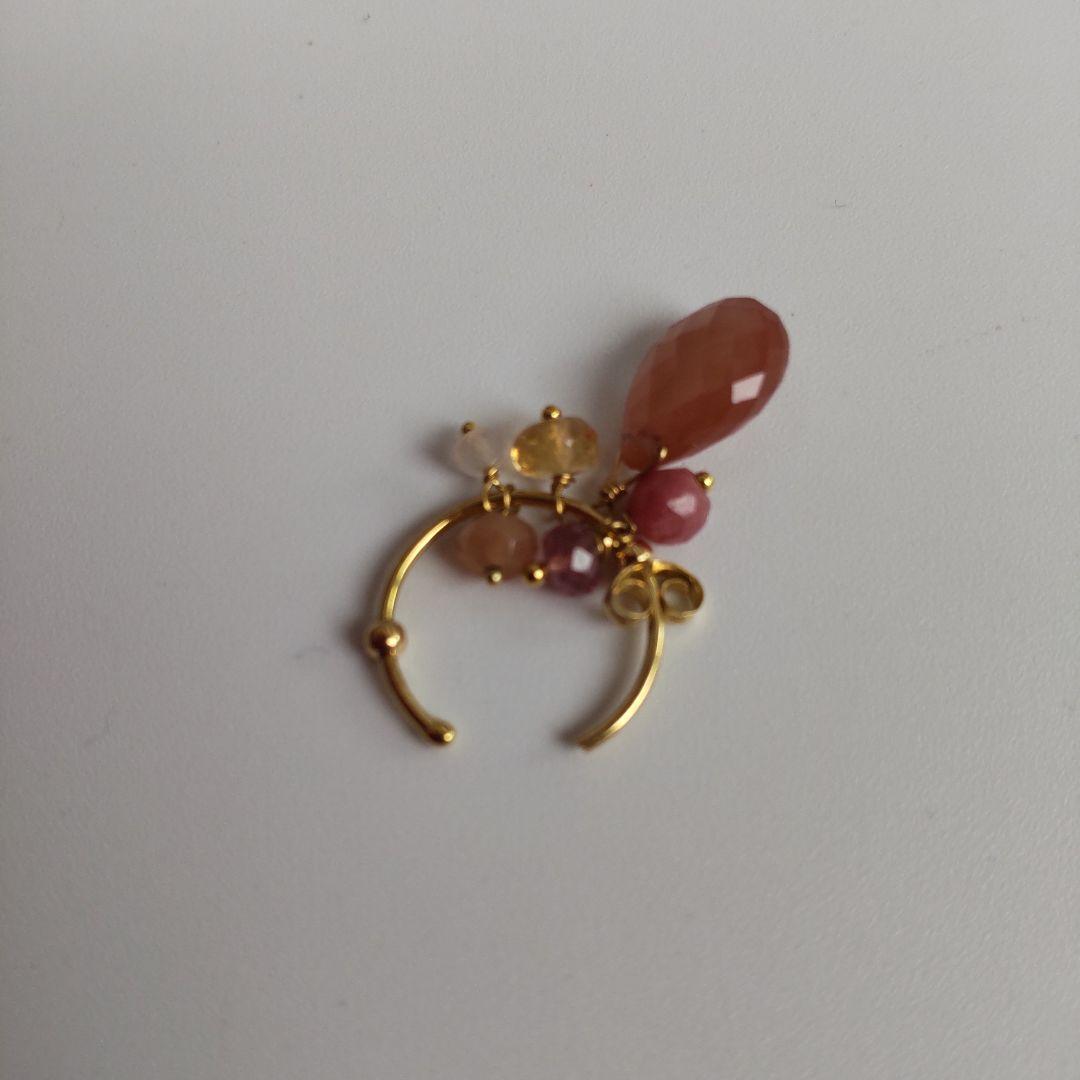 未使用級 スイートピー 片耳用 カラーストーン ゴールド フープピアス