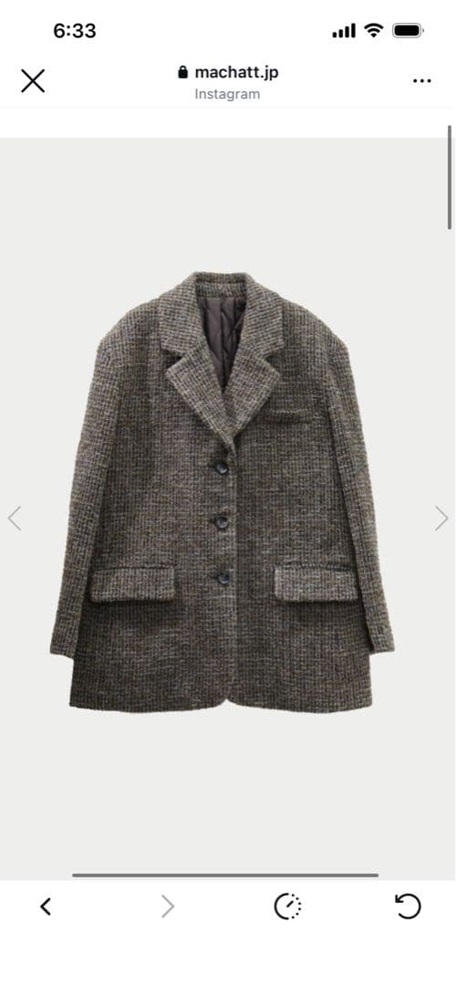 マチャット　machatt ウール テーラードジャケット チェック柄　完売