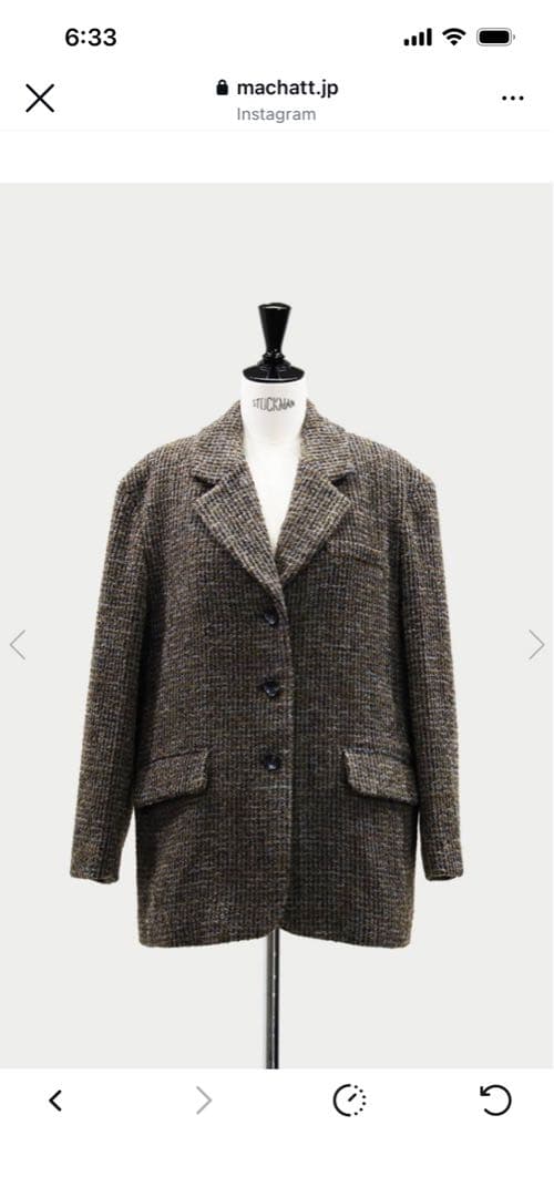 マチャット　machatt ウール テーラードジャケット チェック柄　完売