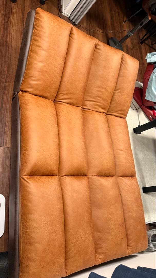 ブラウン ソファベッド ファブリック合成皮革　耐久性抜群