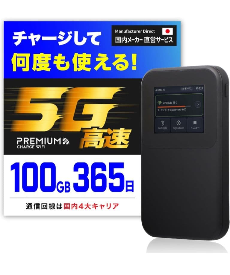 【角】プレミアムチャージWiFi　MR5G 100GB/365日