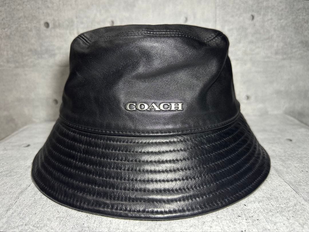 美品　COACH ブラック レザー　バケットハット M