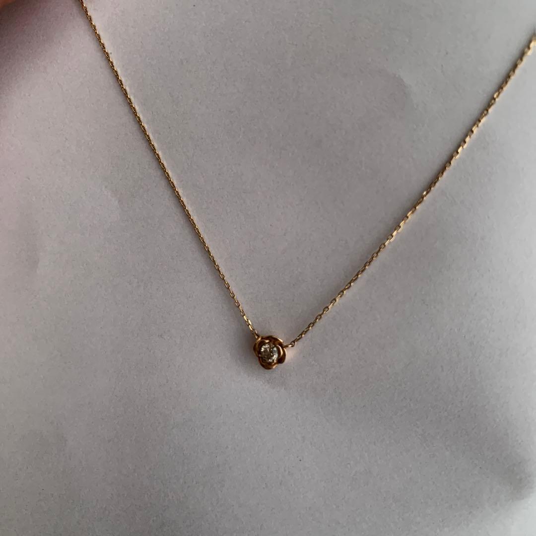 M*8様 K10 一粒ダイヤモンドネックレス バラ(ローズ)モチーフペンダント
