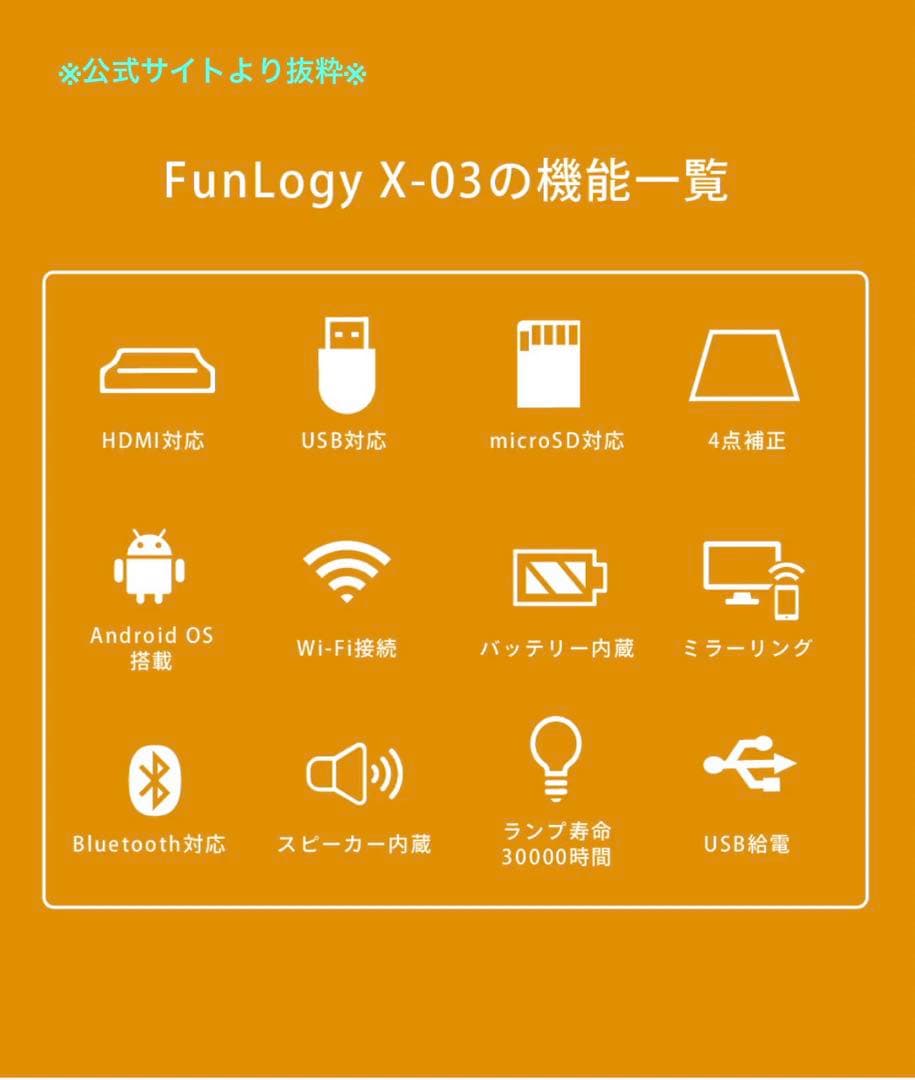 【美品】FUNLOGY X-03 小型プロジェクター