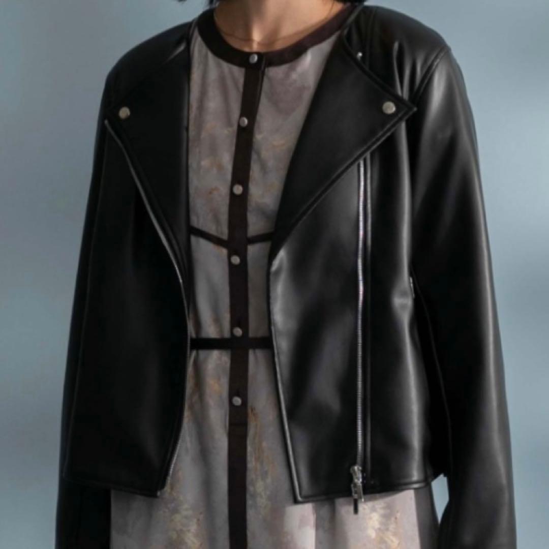 Eimee Law バックフリルフェイクレザーライダース