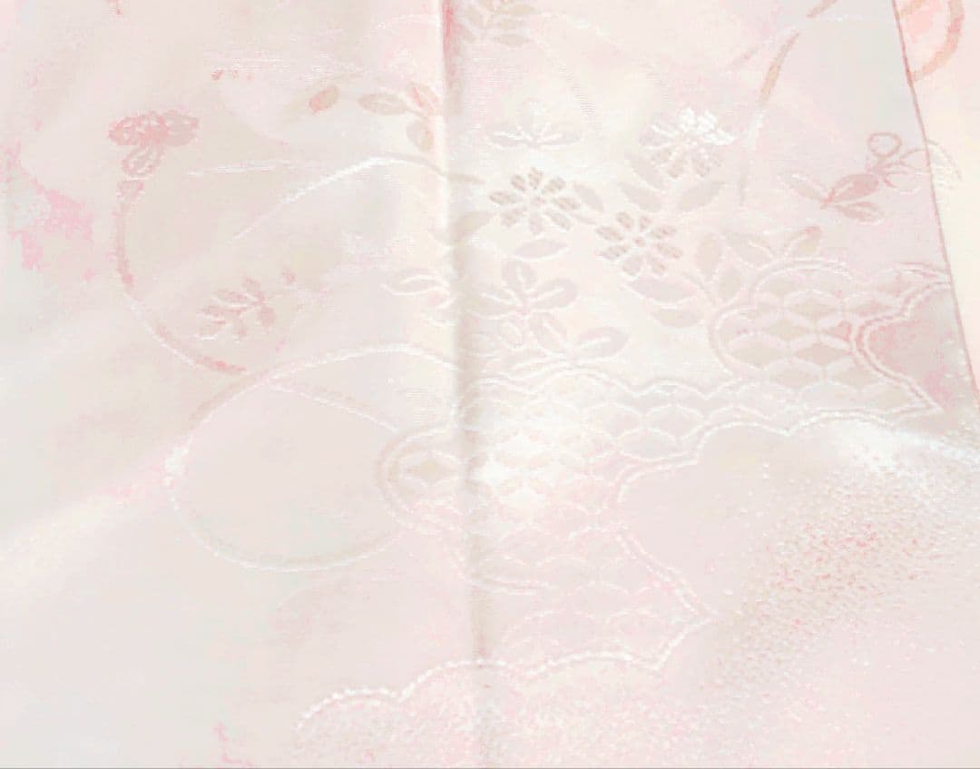 2049.振袖用 長襦袢 袖の無双部分は色付きぼかし 花と組紐 地紋 正絹 着物