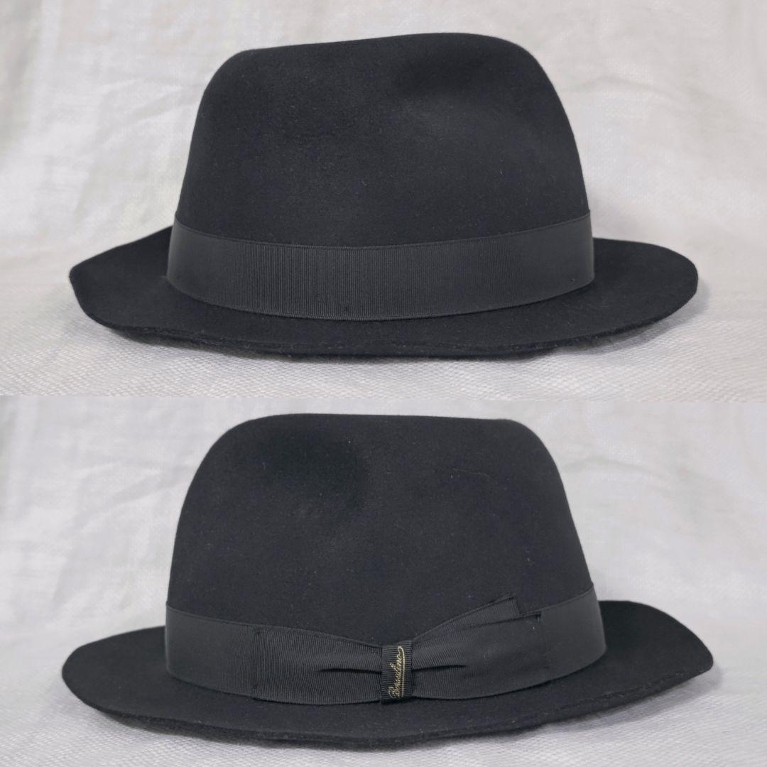 伊製ボルサリーノBorsalinoラビットファーフェルト中折れハット61ブラック